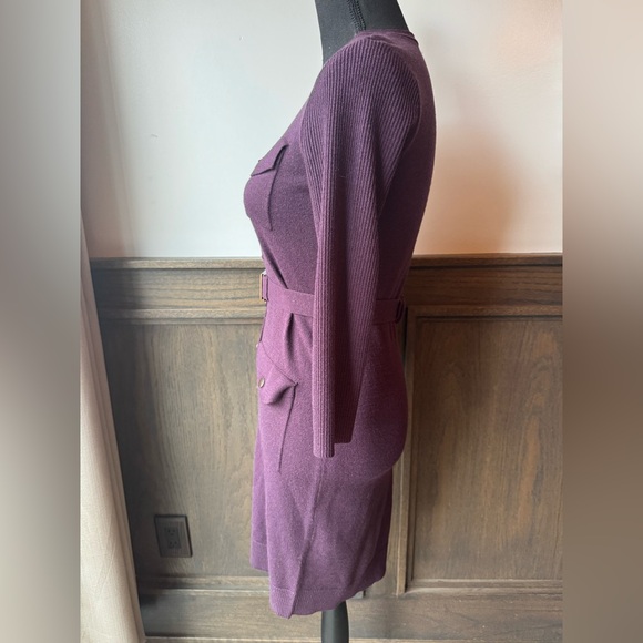 New York & Company purple button front belted sweater dress EUC XS - Picture 3 of 7
